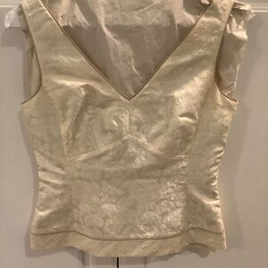 Ann Taylor Sleeveless Silk Blend Top Floral Ivory Brocade/Lined Size 0P